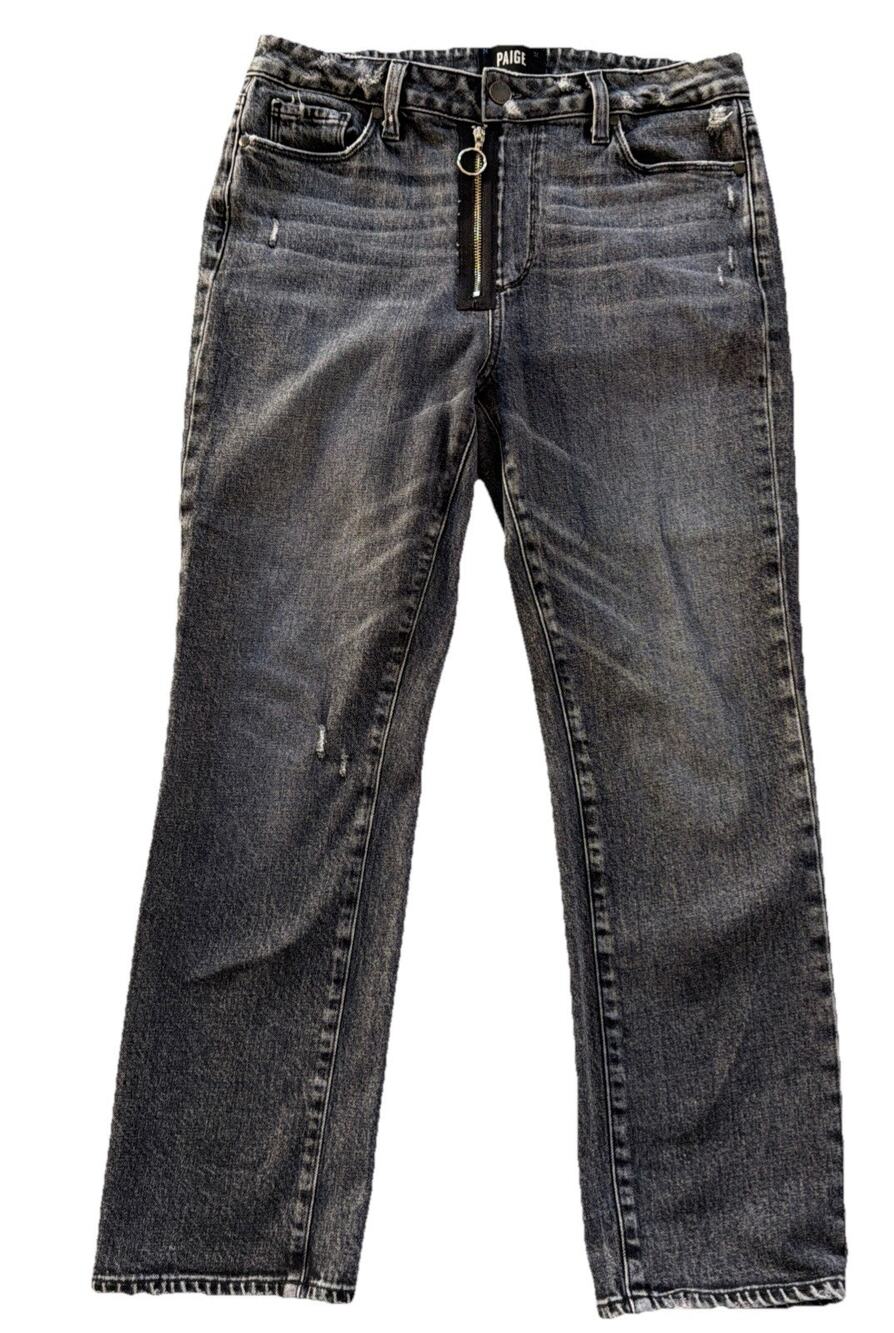 Paige Noella Straight Jeans Womens 27 Black Acid Wash Exposed Zipper Distressed